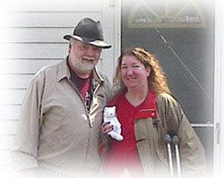 Lisa, Dennis and Bridal Beany Baby Bear outside the Crystal River B and B